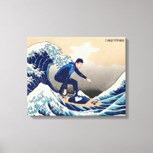 Grappig surfen op de Grote Golf van Hokusai Canvas Afdruk
