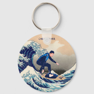 Grappig surfen op de Grote Golf van Hokusai Sleutelhanger