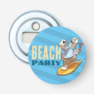 Grappig Surfen Polar Beer Beach Party Cartoon Button Flesopener