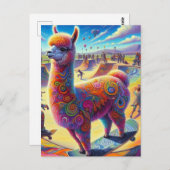 Grappig Surreal Llama Skateboarden Briefkaart (Voorkant / Achterkant)