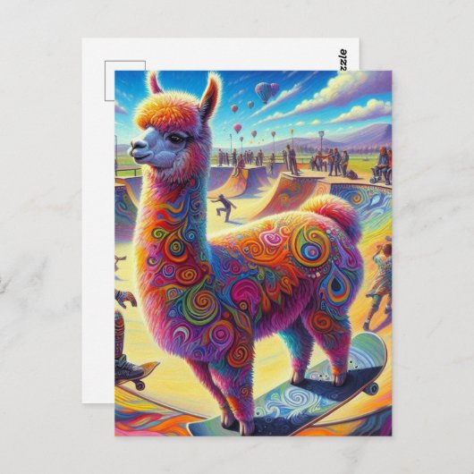 Grappig Surreal Llama Skateboarden Briefkaart (Voorkant / Achterkant)