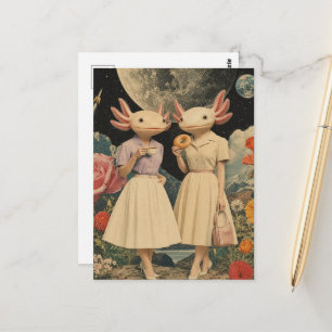 Grappig surreëel paar axolotl ontbijt collage briefkaart