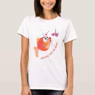 Grappig T-shirt Gelukkig Vis en Worm Vangende Teks