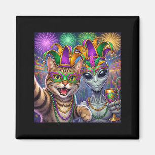 Grappig T-shirt Kat Alien Selfie Mardi Gras Magneet