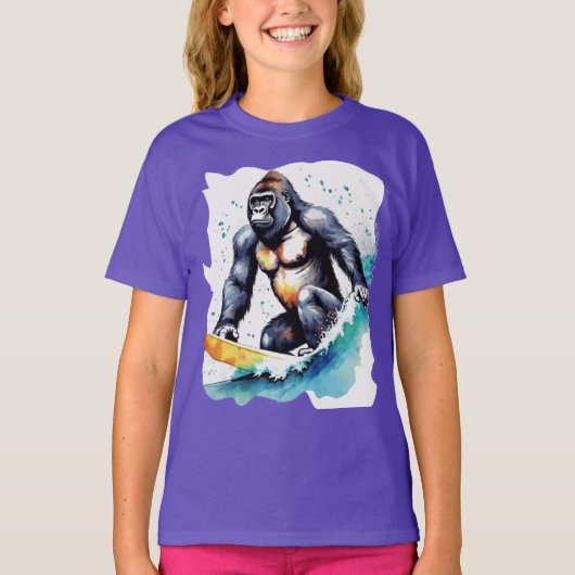 Grappig T-shirt met gorilla die surft (Voorkant)
