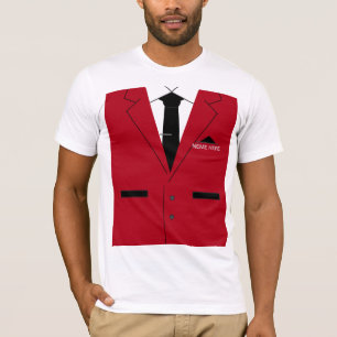 Grappig T-shirt met rode pak en aangepaste tekstna