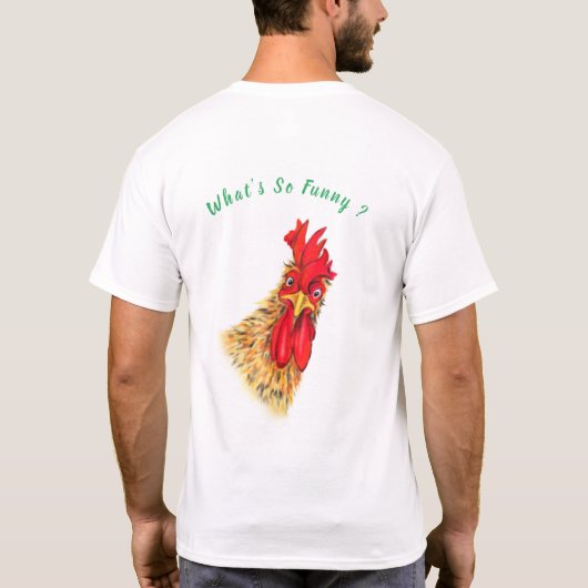 Grappig T-Shirt met Verrassde Haan - Aangepaste Te (Achterkant)