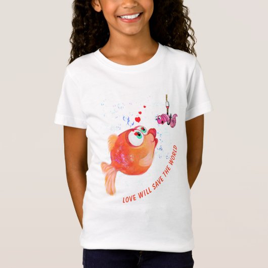 Grappig T-shirt met vis en worm - Custom Text (Voorkant)