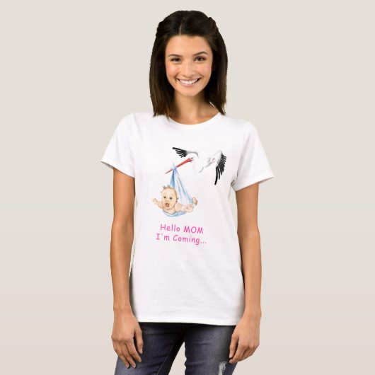 Grappig T-shirt ooievaar met Baby - aangepaste tek (Voorkant volledig)