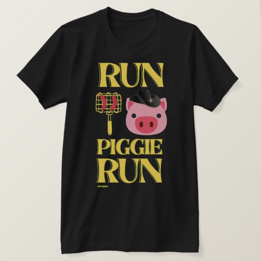 grappig T-shirt "RUN PIGGIE" (Design voorkant)