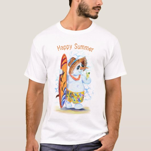 Grappig T-shirt Summer Snowman Surfer - Jouw tekst (Voorkant)