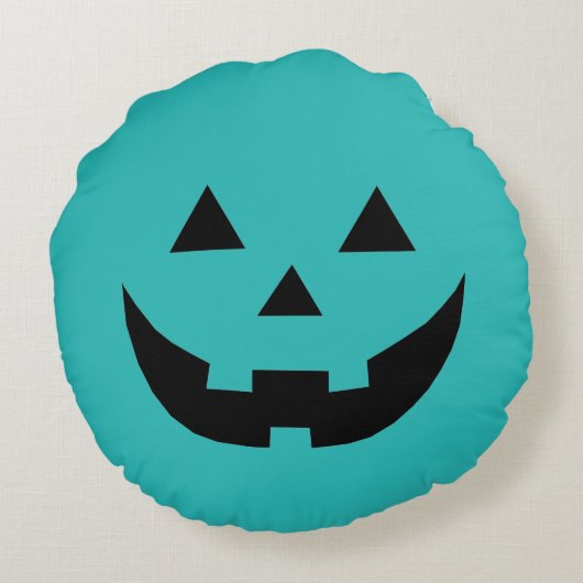 Grappig teal Jack o lantern pompoen gezicht Hallow Rond Kussen (Achterkant)