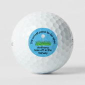 Grappig Teeding Off Blauw Groen en Wit Golfballen (Voorkant)
