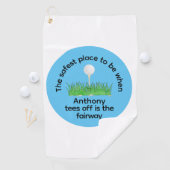 Grappig Teeding Off Blauw Groen Zwart Wit Golfhanddoek (Insitu)