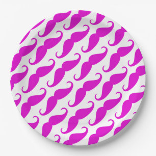 Grappig trendy roze neon snor patroon papieren bordje