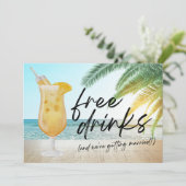 Grappig Tropisch Beach Weddenschap Save the Date Aankondiging (Staand voorkant)