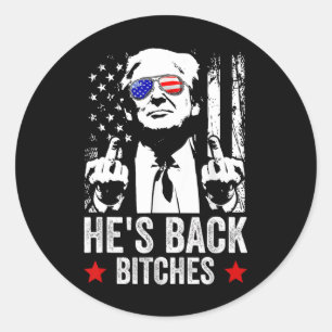 Grappig Trump 2024 Hij is terug Es Trump 2025 Ronde Sticker