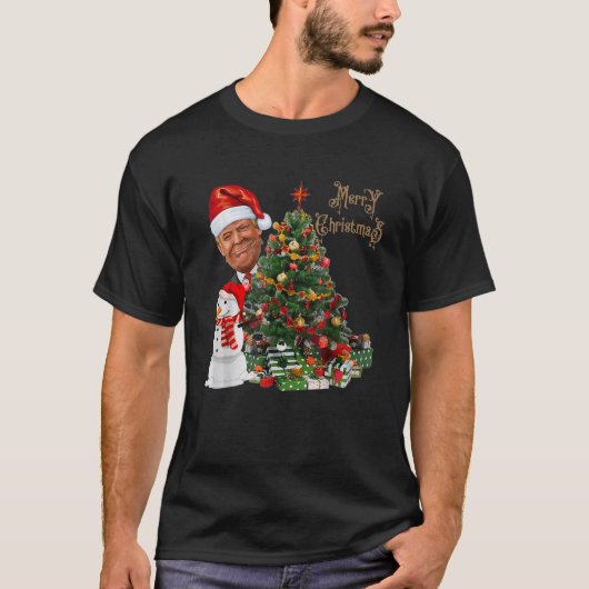 Grappig Trump draagt kerstmuts Vrolijk kerstfeest T-shirt (Voorkant)