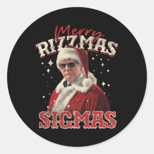 Grappig Trump Santa Merry Rizzmas Sigmas Xmas Paja Ronde Sticker