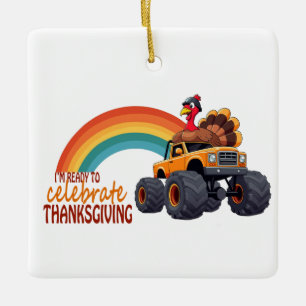Grappig Turkije Monster Truck Thanksgiving Ornamen Keramisch Ornament