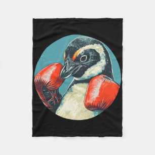 Grappig uitziende pinguïn met bokshandschoenen kos fleece deken