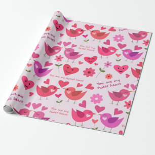 Grappig valentijnsdag liefdes vogels patroon  cadeaupapier