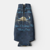 Grappig vangen krabben Logo op blauw, Flesjeskoeler (Achterkant)