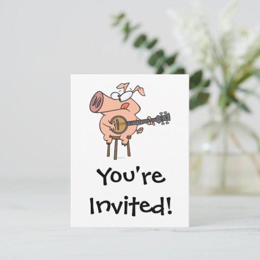 grappig varken dat een banjo cartoon speelt kaart (Staand voorkant)
