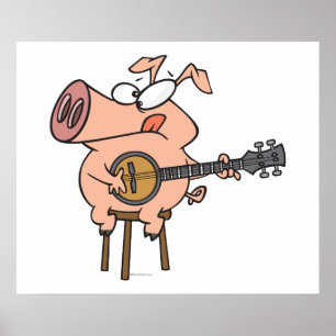 grappig varken dat een banjo spelend cartoonperson poster