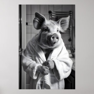 Grappig varken in badjas print grappige badkamer h