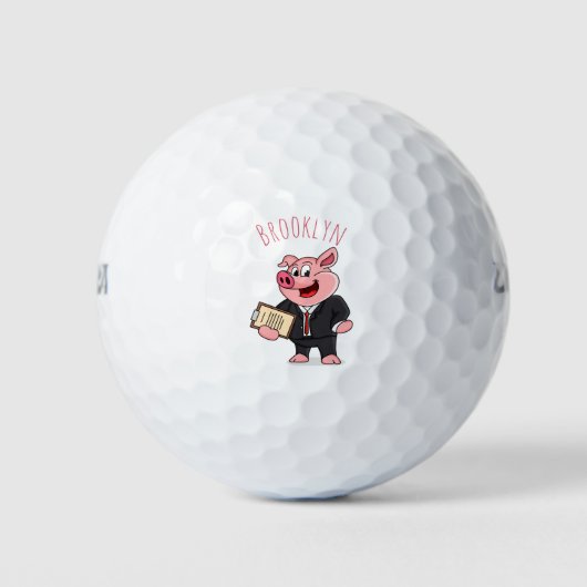 Grappig varken in business suit cartoon golfballen (Voorkant)