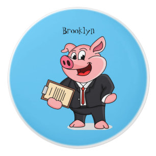 Grappig varken in business suit cartoon keramische knop