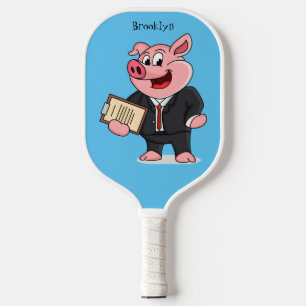 Grappig varken in business suit cartoon pickleball paddle