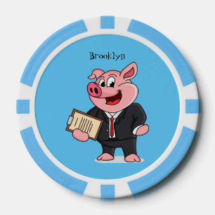 Grappig varken in business suit cartoon poker chips