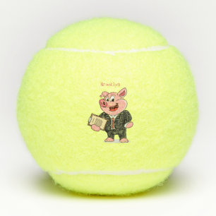 Grappig varken in business suit cartoon tennisballen