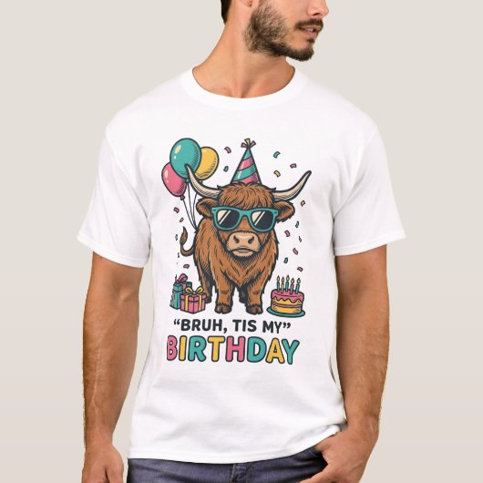 Grappig Verjaardags Highland Koe Party Design_1 T-shirt (Voorkant)