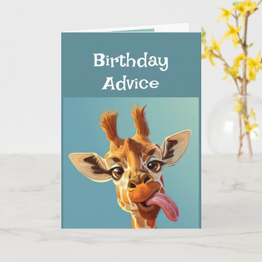 Grappig verjaardagsadvies Giraffe die tong uitstee Kaart (Gele Bloem)