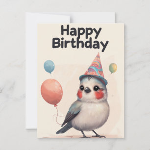 Grappig verjaardagscadeau met een leuk vogeltje en briefkaart