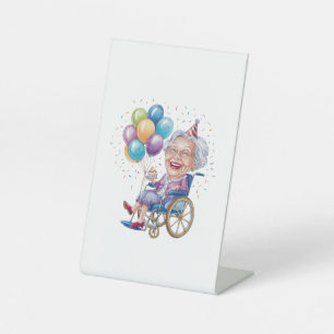 Grappig verjaardagscadeau voor oma voor oudere tan reclamebord met voetstuk