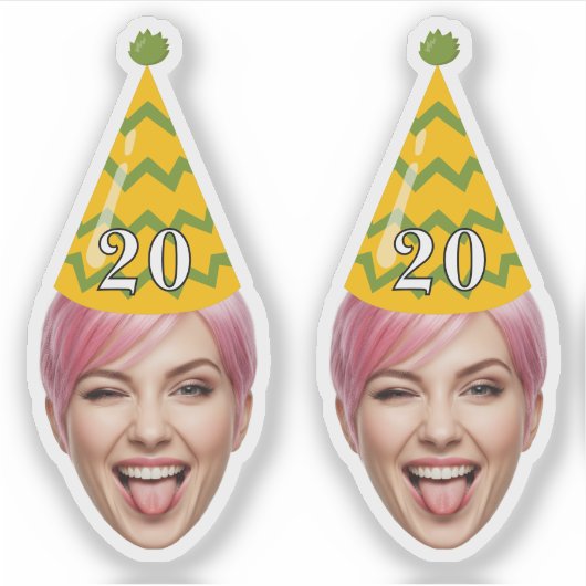 Grappig Verjaardagsgezicht met Party Pet & Custom  Sticker (Voorkant)
