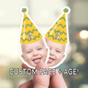 Grappig Verjaardagsgezicht met Party Pet & Custom  Sticker