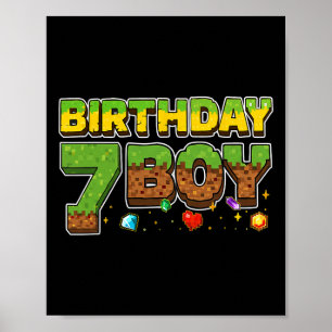 Grappig verjaardagsjongen pixel shirt 7e verjaarda poster