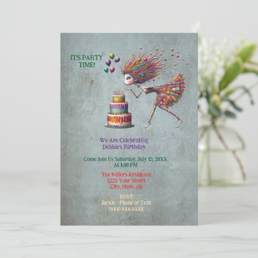 Grappig verjaardagsmeisje dat kaarsen uitblaast kaart (Staand voorkant)