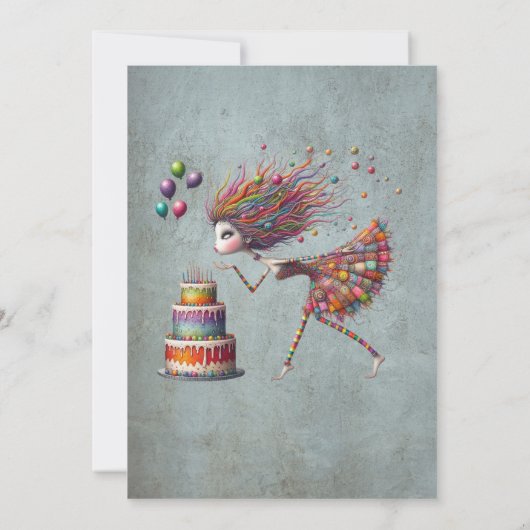 Grappig verjaardagsmeisje dat kaarsen uitblaast kaart (Achterkant)