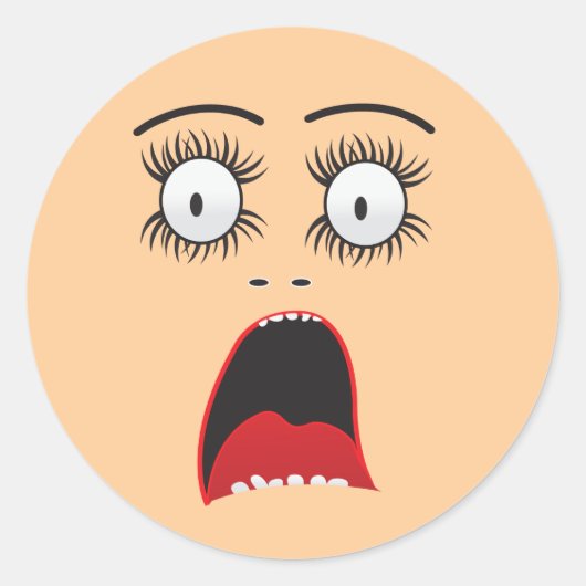 Grappig Verrast Dame Gezicht Ronde Sticker (Voorkant)