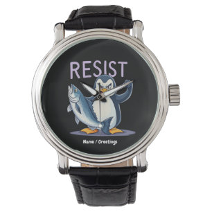 Grappig verzet tegen Penguin-protest tegen tarieve Horloge