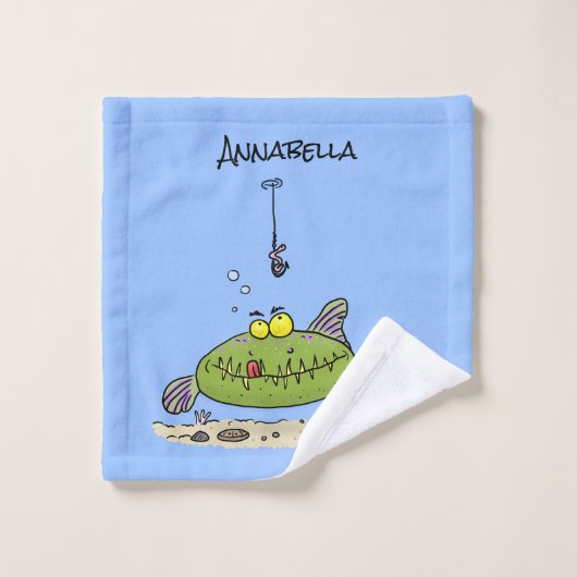 Grappig vethongerige groene visvisserij-cartoon bad handdoek (Wasdoekje)