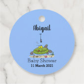 Grappig vethongerige groene visvisserij-cartoon bedankjes labels (Achterkant)