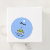 Grappig vethongerige groene visvisserij-cartoon bedankjes labels (In situ)