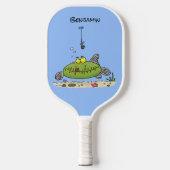 Grappig vethongerige groene visvisserij-cartoon pickleball paddle (Voorkant)